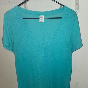 VS PINK Women's Blue/Turquoise V-Neck T-Shirt **Size L**